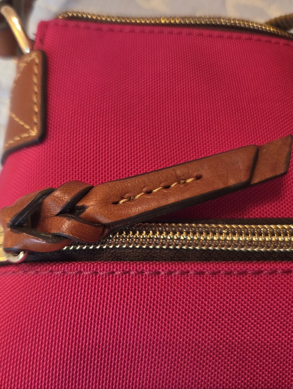 Dooney & Bourke Hot Pink Crossbody with Brown Leather Trim - Picture 8 of 13